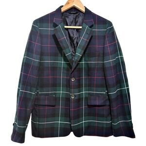 Brooks Brothers Blazer Women 10 Green Navy Plaid Black Watch Wool 100115913